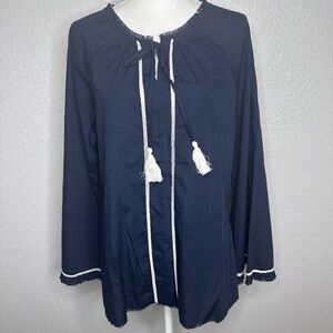 NWT‎ DG2 Diane Gilman Navy blue Blouse Large